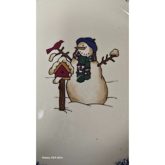 Vintage Christmas Meiwa Snowman Bowl 8" Ceramic Holiday Dinnerware - Picture 3 of 6